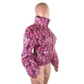 L99496 Latest Design Plus Size Casual Stand Collar Snake Print Cotton Jacket